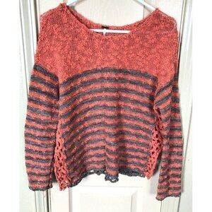 Free People Womens XS Orange Striped Chucky Knit Oversized Long Sleeve Sweater
